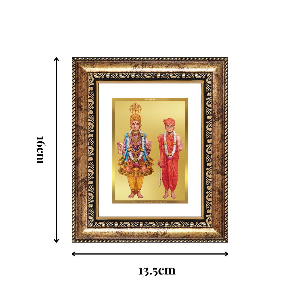 Diviniti 24K Gold Plated Swaminarayan Divine Table Top Frame for Home Mandir & Office Decor | Luxury Spiritual Gift