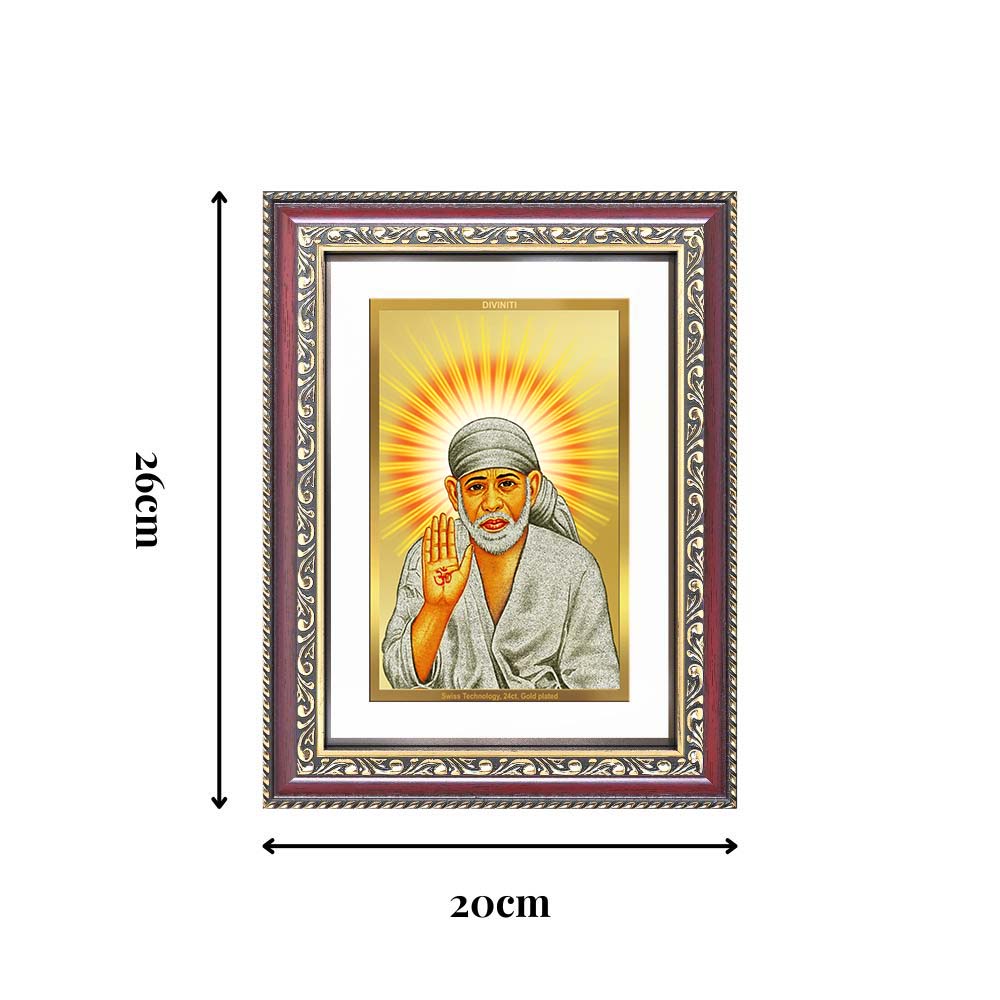 Diviniti 24K Gold Plated Sai Baba With Blessings (Classic) Divine Wall Frame for Home Mandir & Office Decor | Luxury Spiritual Gift