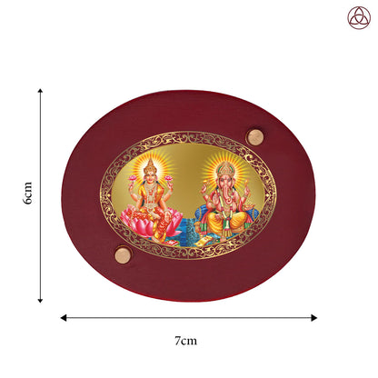 Lakshmi & Ganesha Car Dashboard & Tabletop Photo Frame, 24K gold-plated, 7x6 cm, intricate design.