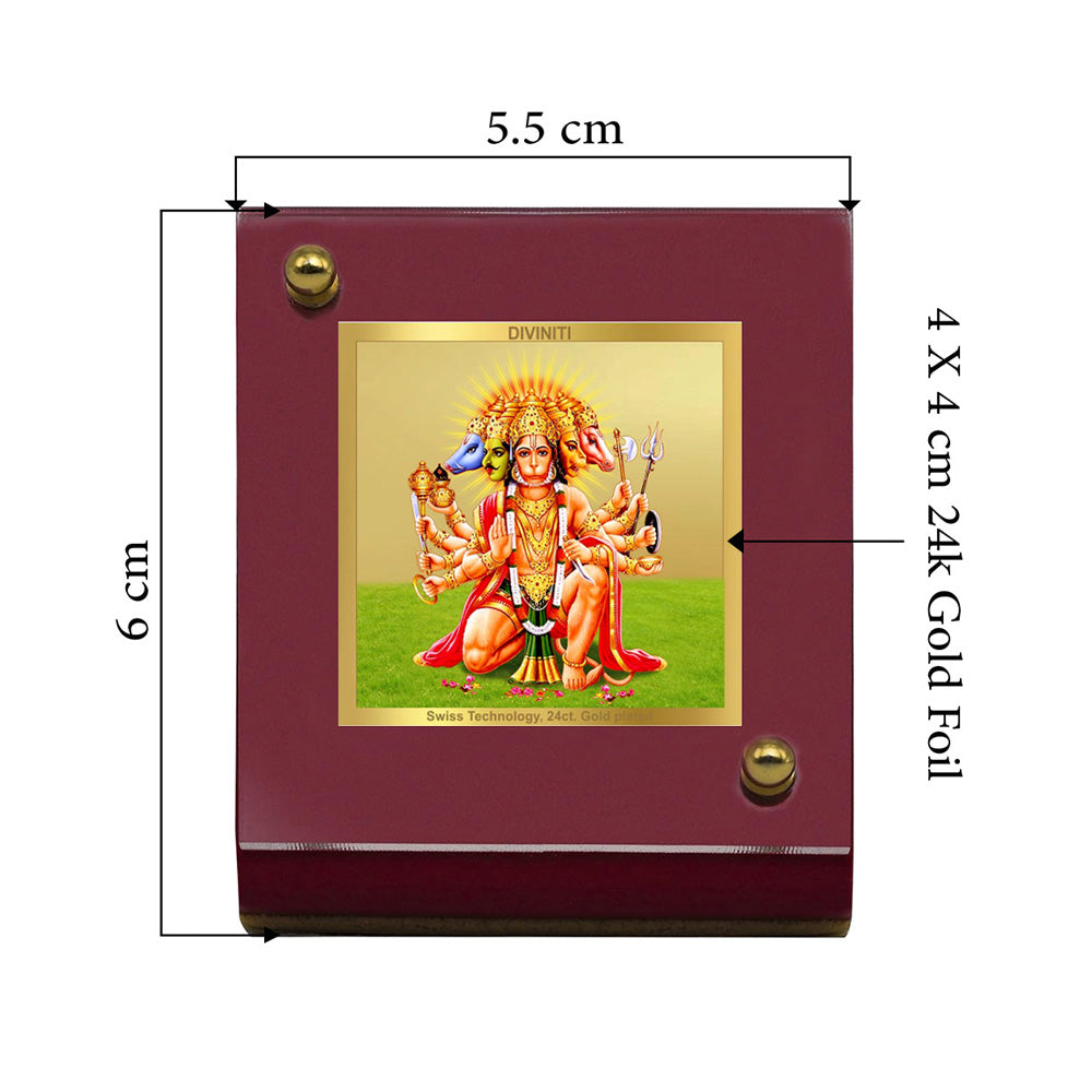 Diviniti 24K Gold Plated Lord Panchmukhi Hanuman Frame For Car Dashboard, Home Decor, Puja (MDF 1B)(5.5 x 6.5 CM)