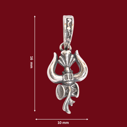 925 Pure Silver Trishul with Damru Pendant for Men, Women & Kids Divine God Pendant for Birthday, Anniversary, Special Occasion Gift (1.6x1 cm, 3g)