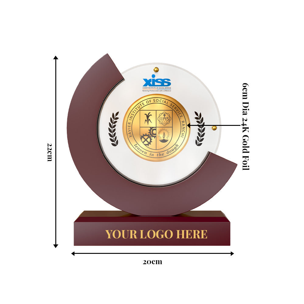 Diviniti MDF & Acrylic Moon Personalized Trophy with Image Printed on 24K Gold Plated Foil | Elegant Round Award | Premium Customized Gift