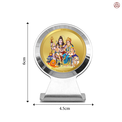 Diviniti 24K Gold Plated Shiv Parivar Frame for Car Dashboard, Home Decor, Worship, Tabletop & Festival Gift MCF1CR (6 x 4.5 CM)