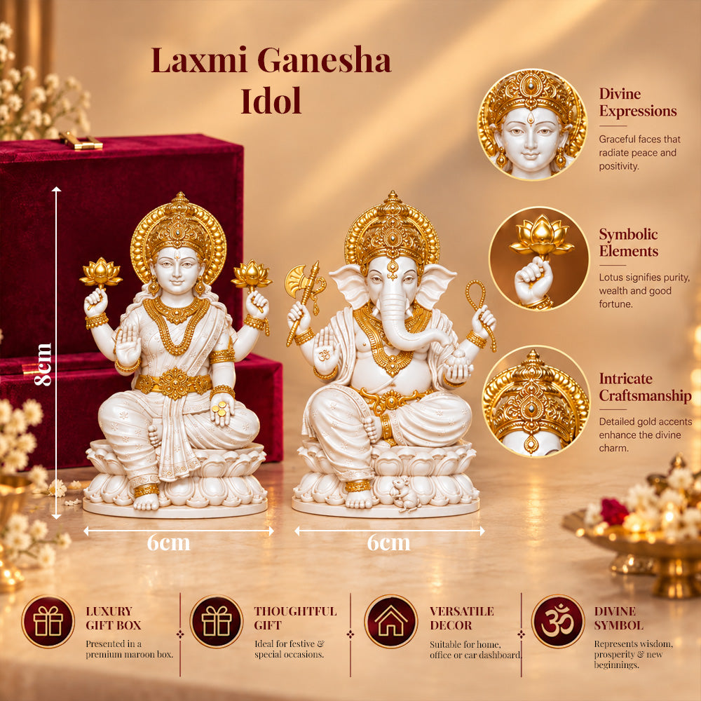 999 Silver-Plated Lakshmi Ganesha Idol | Premium Gift Box | 6x8 CM