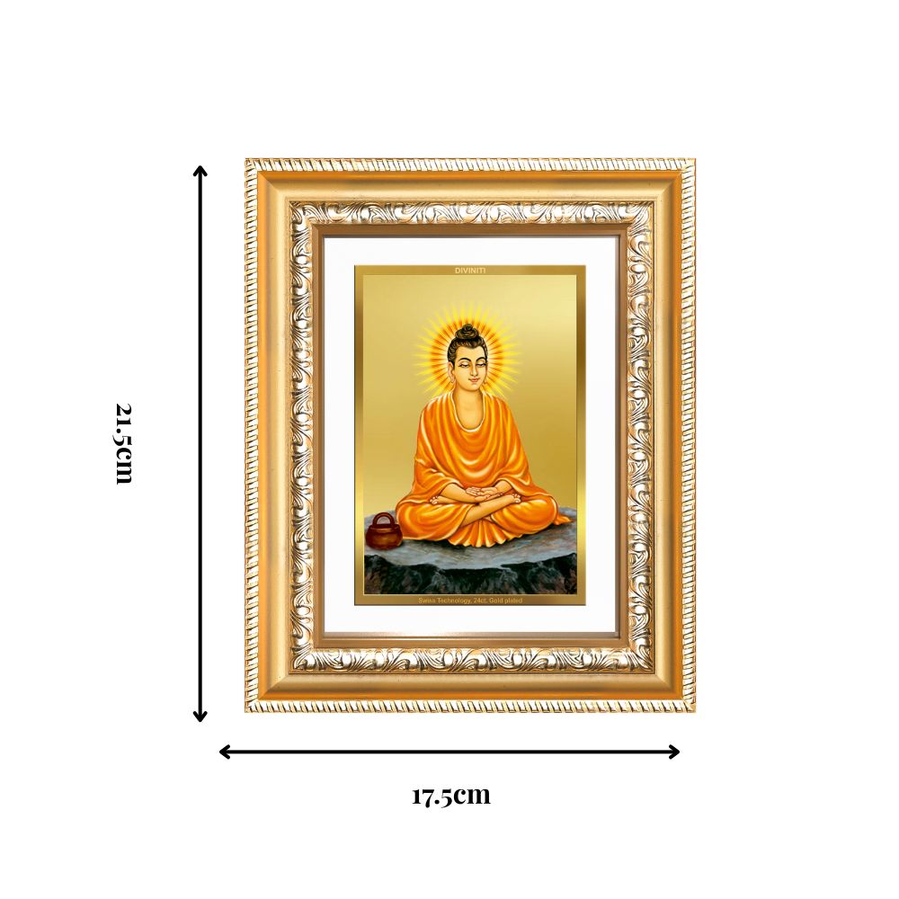 Diviniti 24K Gold Plated Buddha (Classic) Divine Wall and Table Top Frame for Home Mandir & Office Decor | Luxury Spiritual Gift