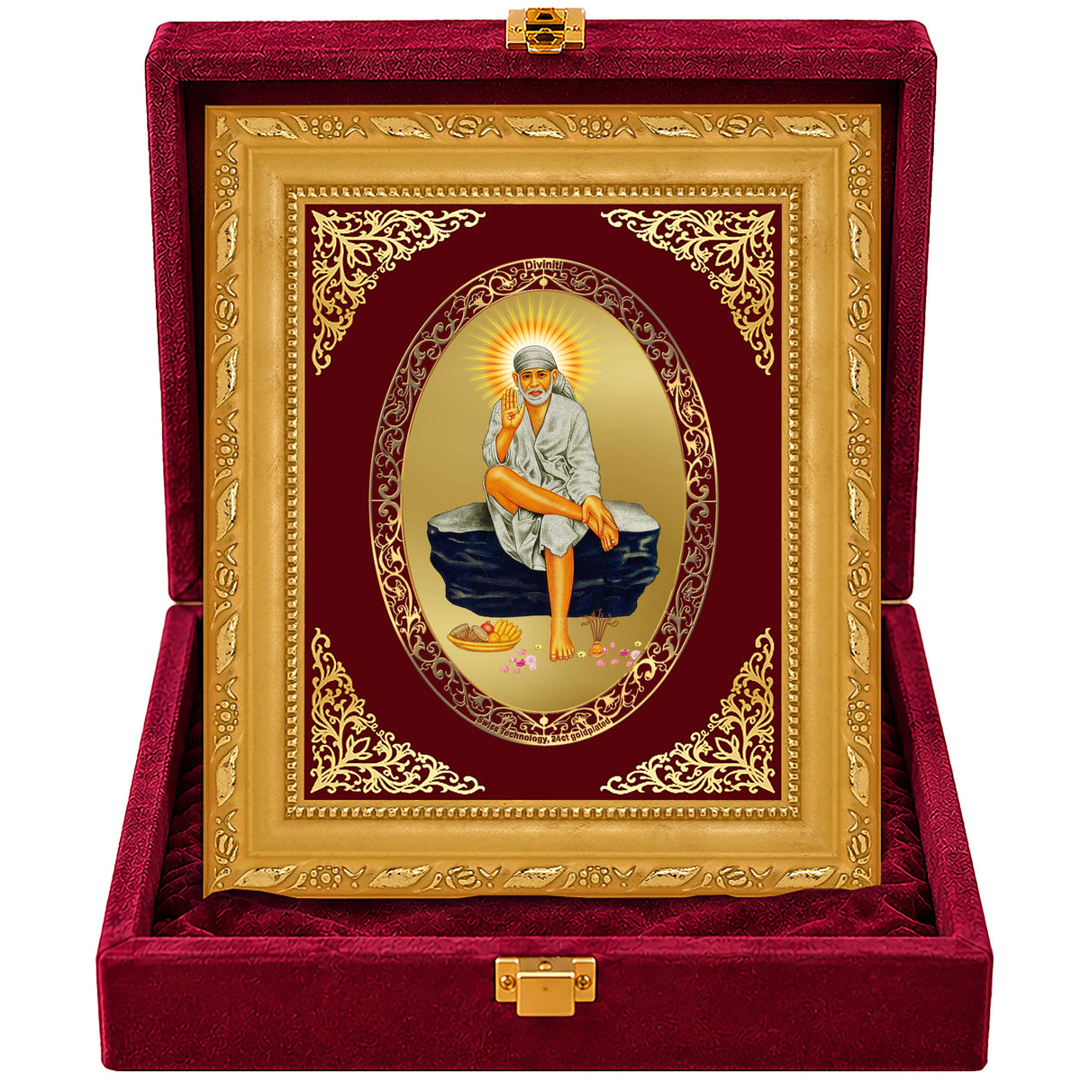24K Gold-Plated Sai Baba Frame | Premium Gift Box | 21.5x17.5 CM