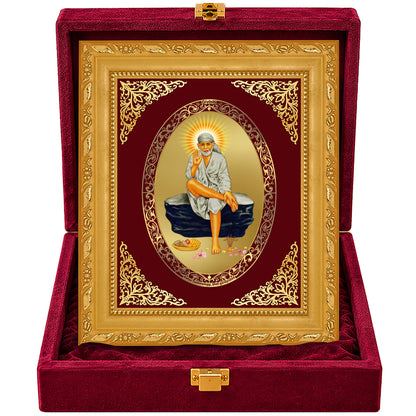 24K Gold-Plated Sai Baba Frame | Premium Gift Box | 21.5x17.5 CM