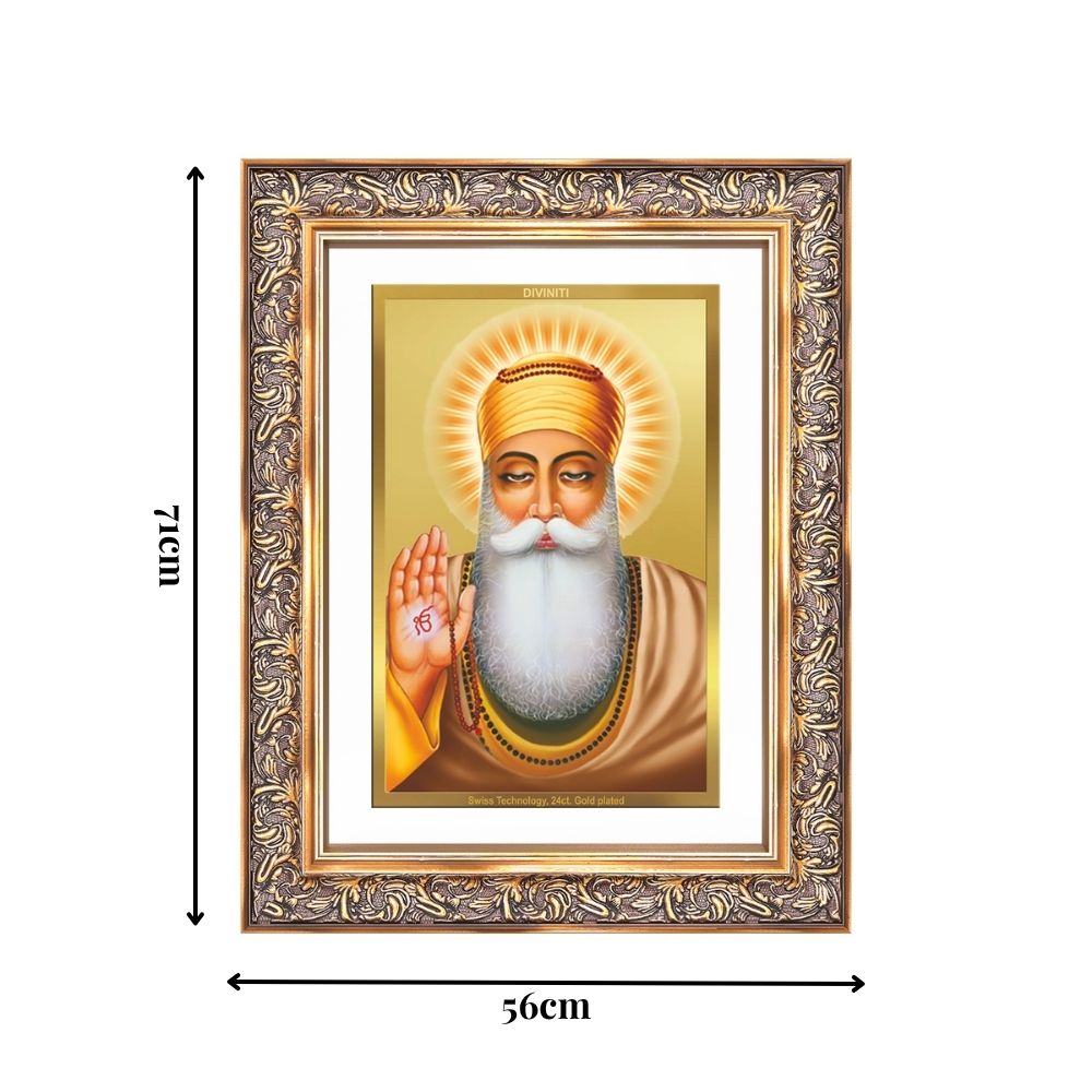Diviniti 24K Gold Plated Guru Nanak Dev Ji (Classic) Sacred Sikh Wall Frame for Home Decor & Office Ambiance | Premium Spiritual Gift