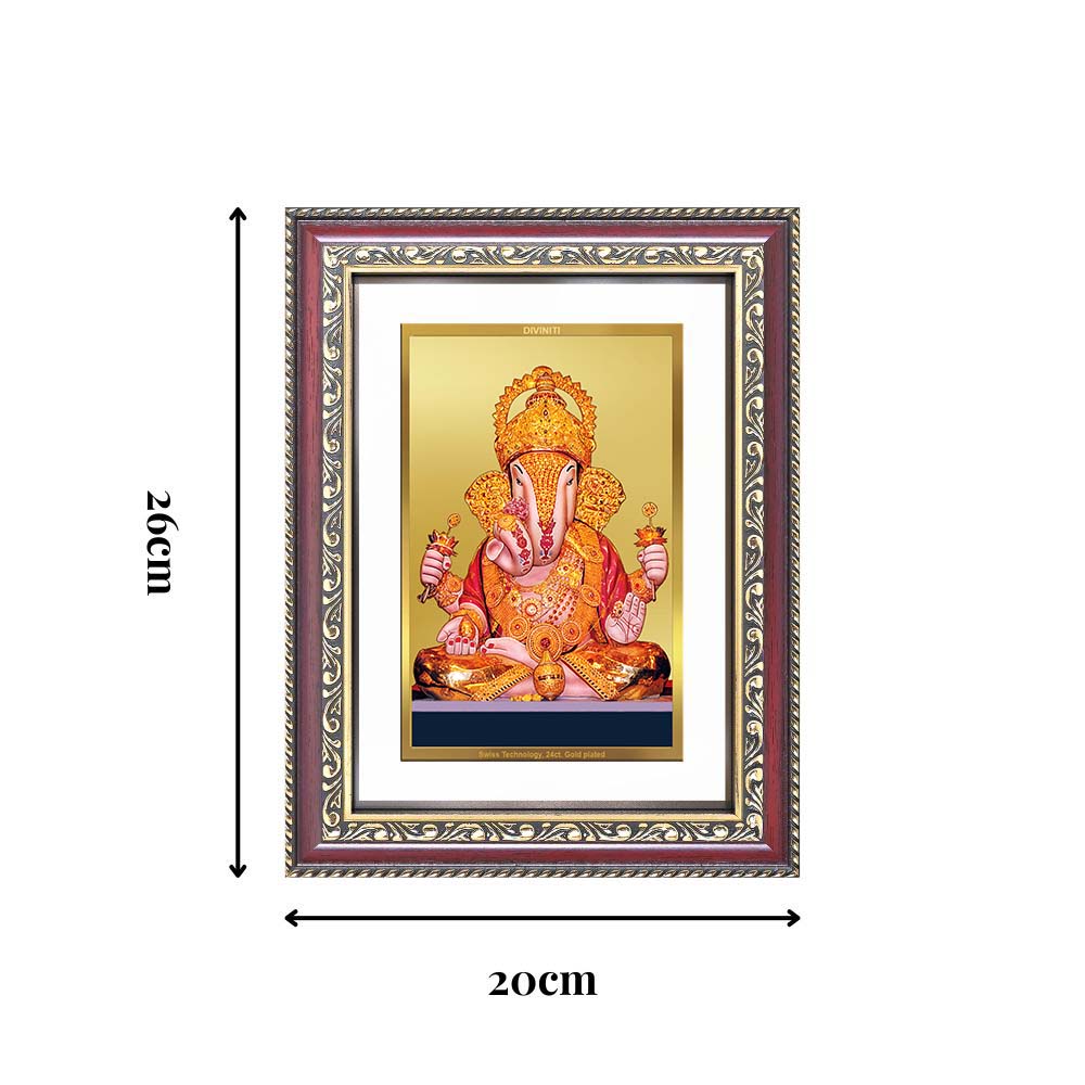 Diviniti 24K Gold Plated Dagadu Ganesha (Classic) Divine Wall Frame for Home Mandir & Office Decor | Luxury Spiritual Gift