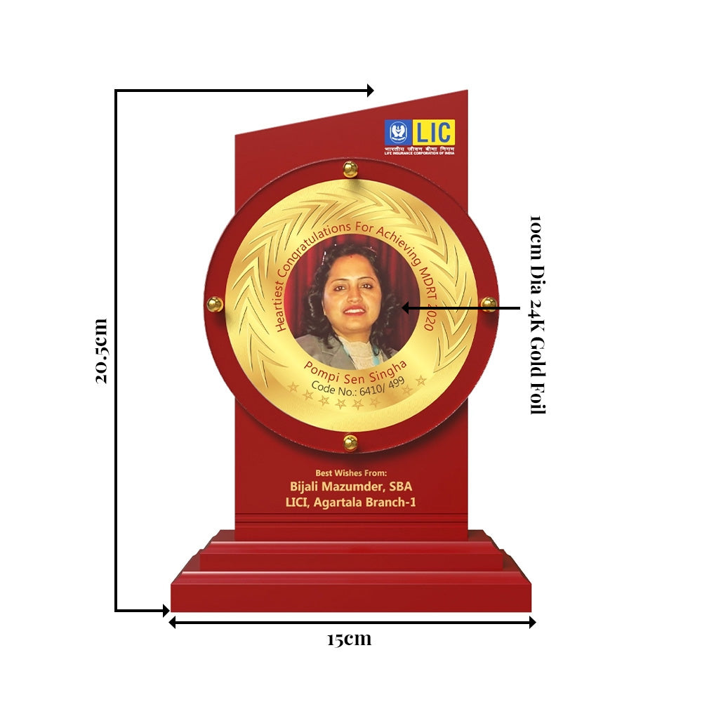 Diviniti MDF Trophy with Image Printed on 24K Gold Plated Foil | Premium Personalized Award | Luxury Photo Plaque