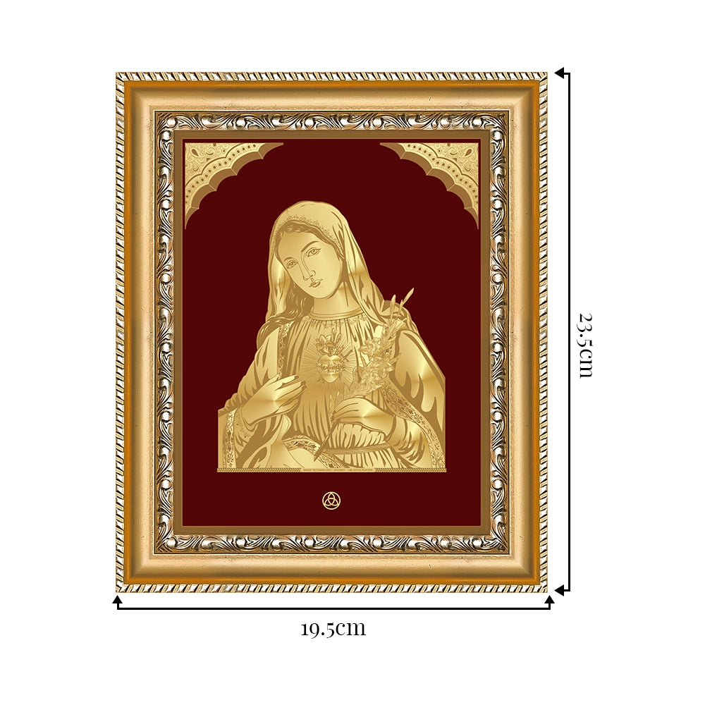 Mother Mary Photo frame in 24k gold plated foil showing dimensions