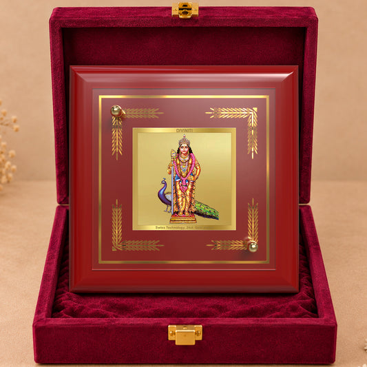 24K Gold-Plated Lord Murugan MDF Frame | Premium Gift Box | 10x10 CM