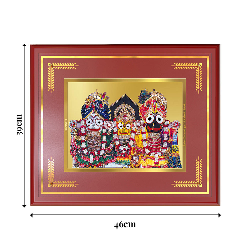 Diviniti Jagannath Subhadra Balabhadra Wall Photo Frame in 24K Gold Plated Foil – Divine Trinity, Protection & Spiritual Bliss