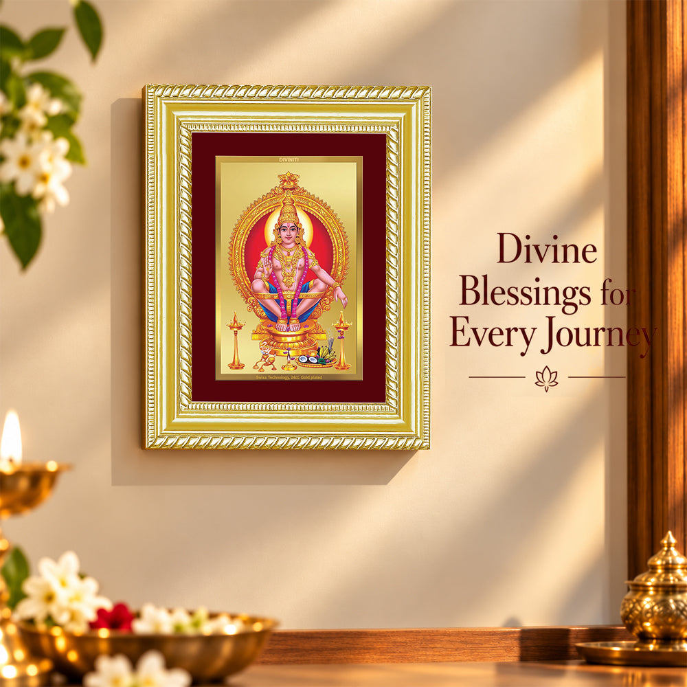 24K Gold-Plated Lord Ayyappan Frame | Premium Gift Box | 21.5x17.5 CM