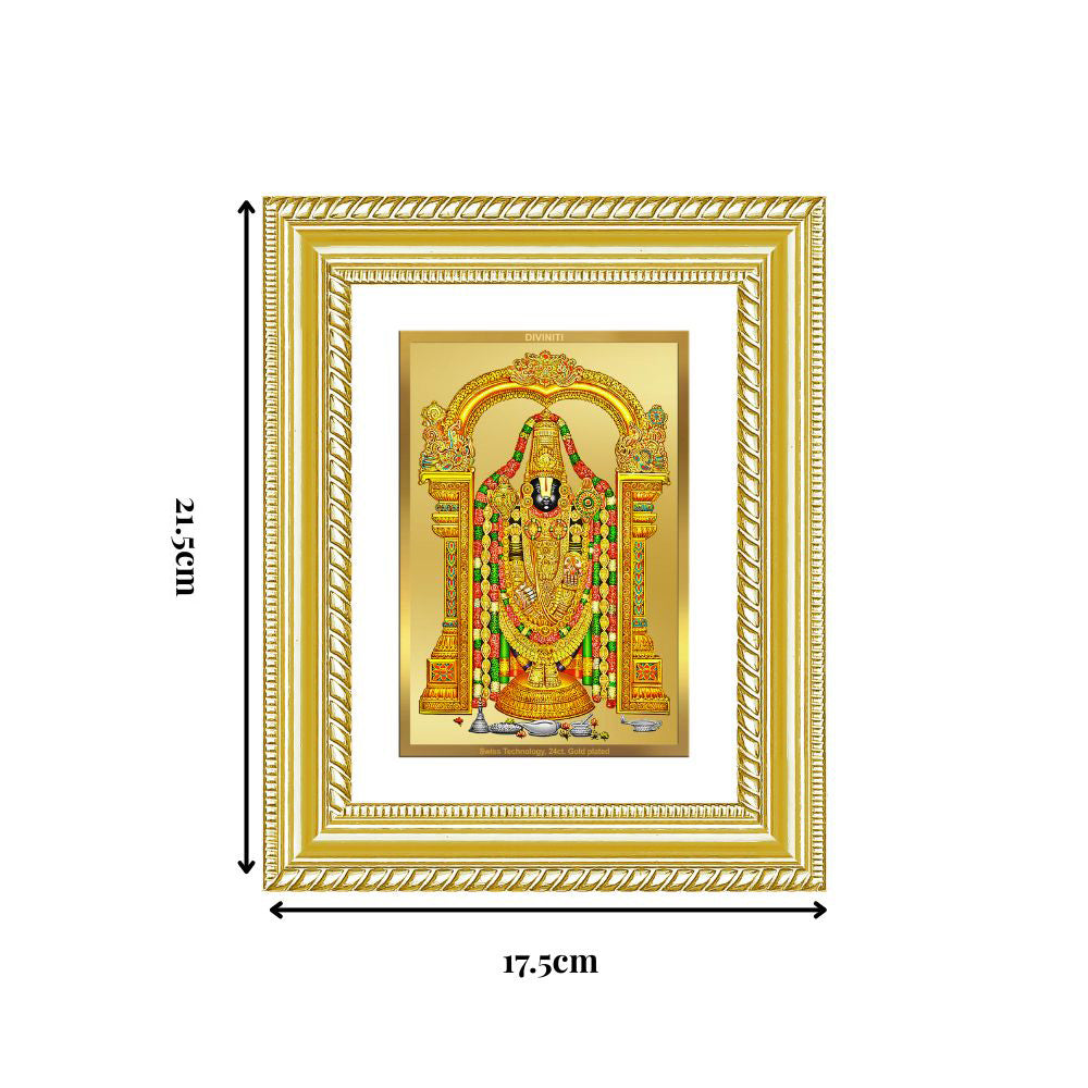 Diviniti 24K Gold Plated Tirupati Balaji Divine Wall and Table Top Frame for Home Mandir & Office Decor | Luxury Spiritual Gift