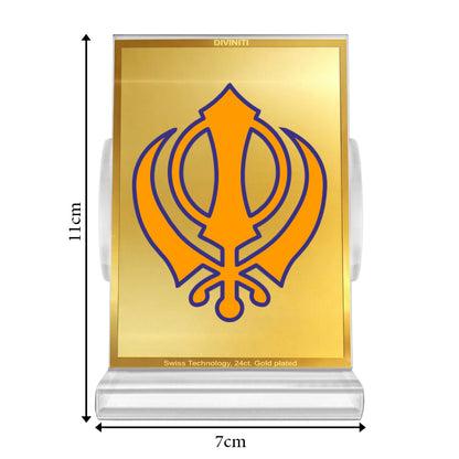 Khanda Sahib | Divine Sikh Khanda Car Dashboard & Tabletop Photo Frame in 24K Gold Plated Foil (ACF3)