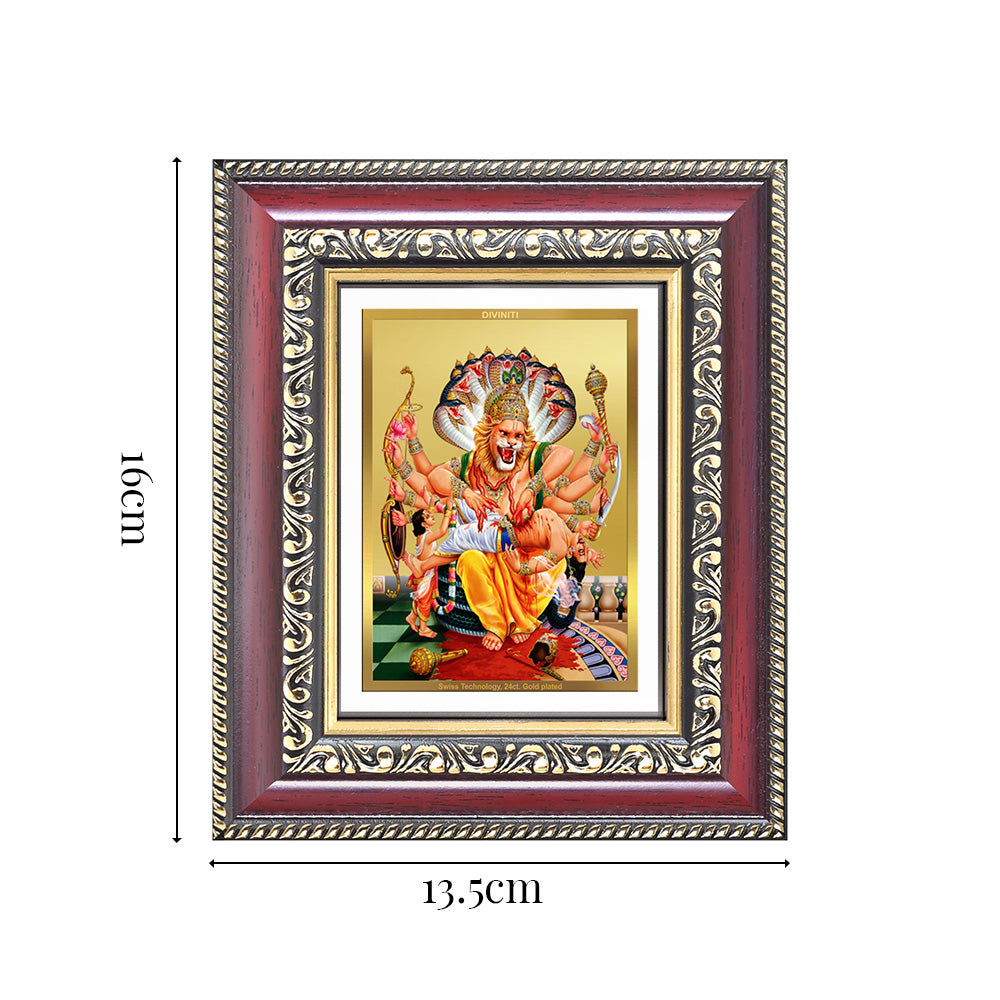 Diviniti 24K Gold Plated Narasimha (Classic) Divine Table Top Frame for Home Mandir & Office Decor | Luxury Spiritual Gift