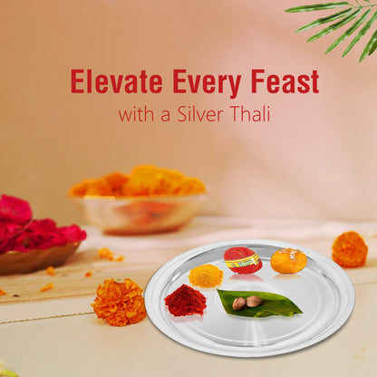 925 Pure Silver Thali Exquisite Elegance for Every Occasion for Home & Office Décor, Puja Room Diwali Gift (217g)