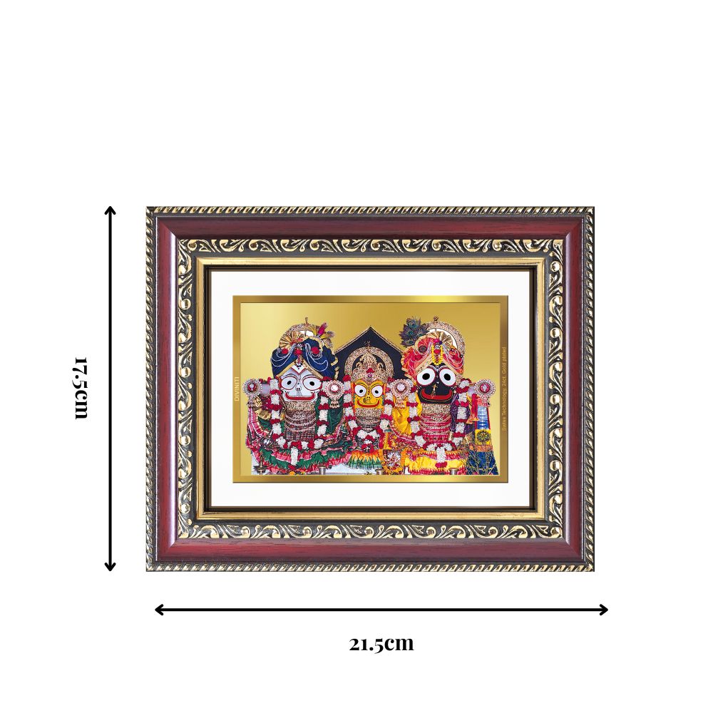 Diviniti 24K Gold Plated Jagannath Subhadra Balabhadra (Classic) Divine Wall and Table Top Frame for Home Mandir & Office Decor | Luxury Spiritual Gift