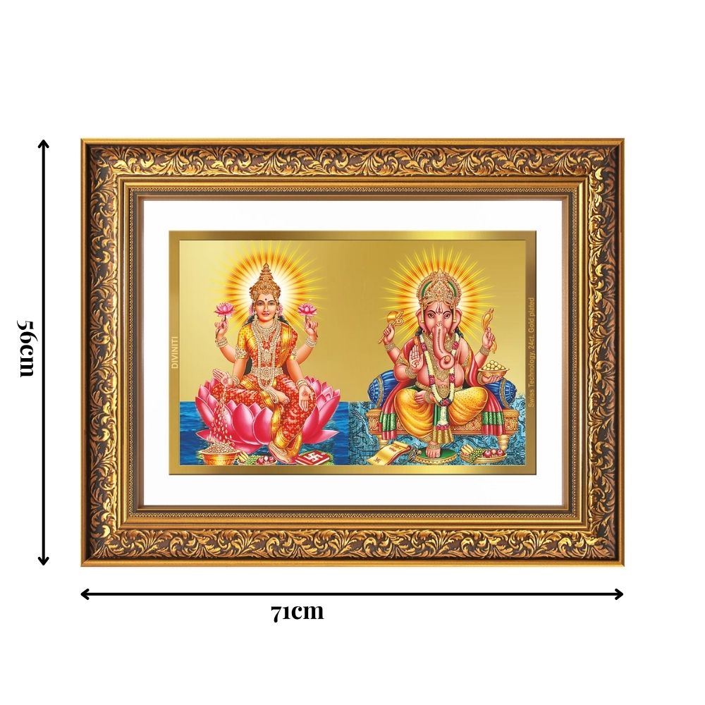 Diviniti 24K Gold Plated Lakshmi Ganesha (Classic) Divine Wall Frame for Home Mandir & Office Decor | Luxury Spiritual Gift