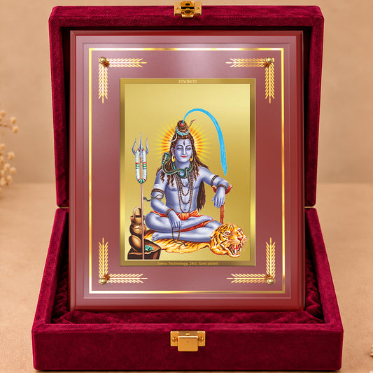 24K Gold-Plated Lord Shiv Ji MDF Frame | Premium Gift Box | 27x35 CM