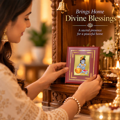 24K Gold-Plated Krishna Bal Gopal MDF Frame | Premium Gift Box | 13.5x10 CM