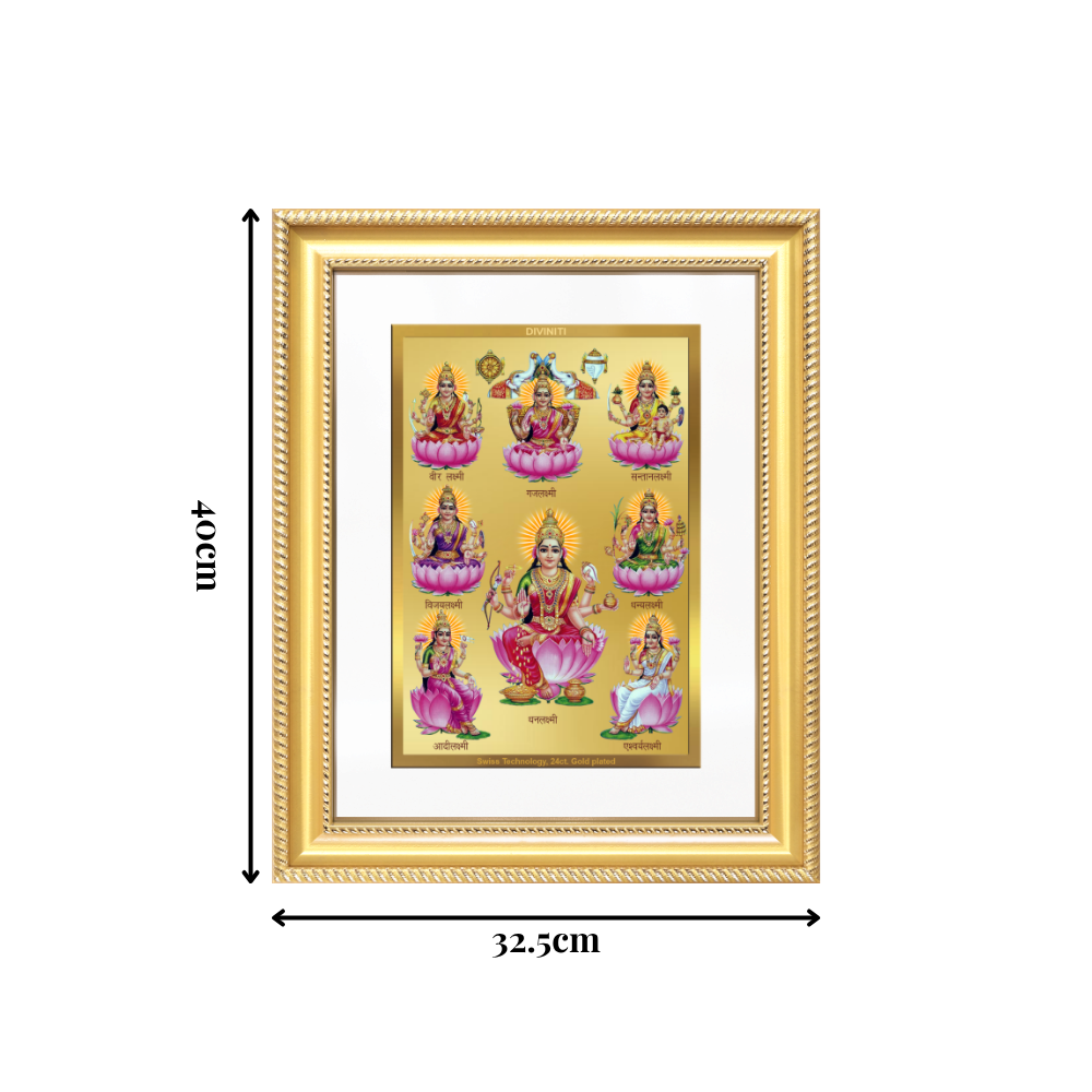 Diviniti 24K Gold Plated Ashtalakshmi Divine Wall Frame for Home Mandir & Office Decor | Luxury Spiritual Gift