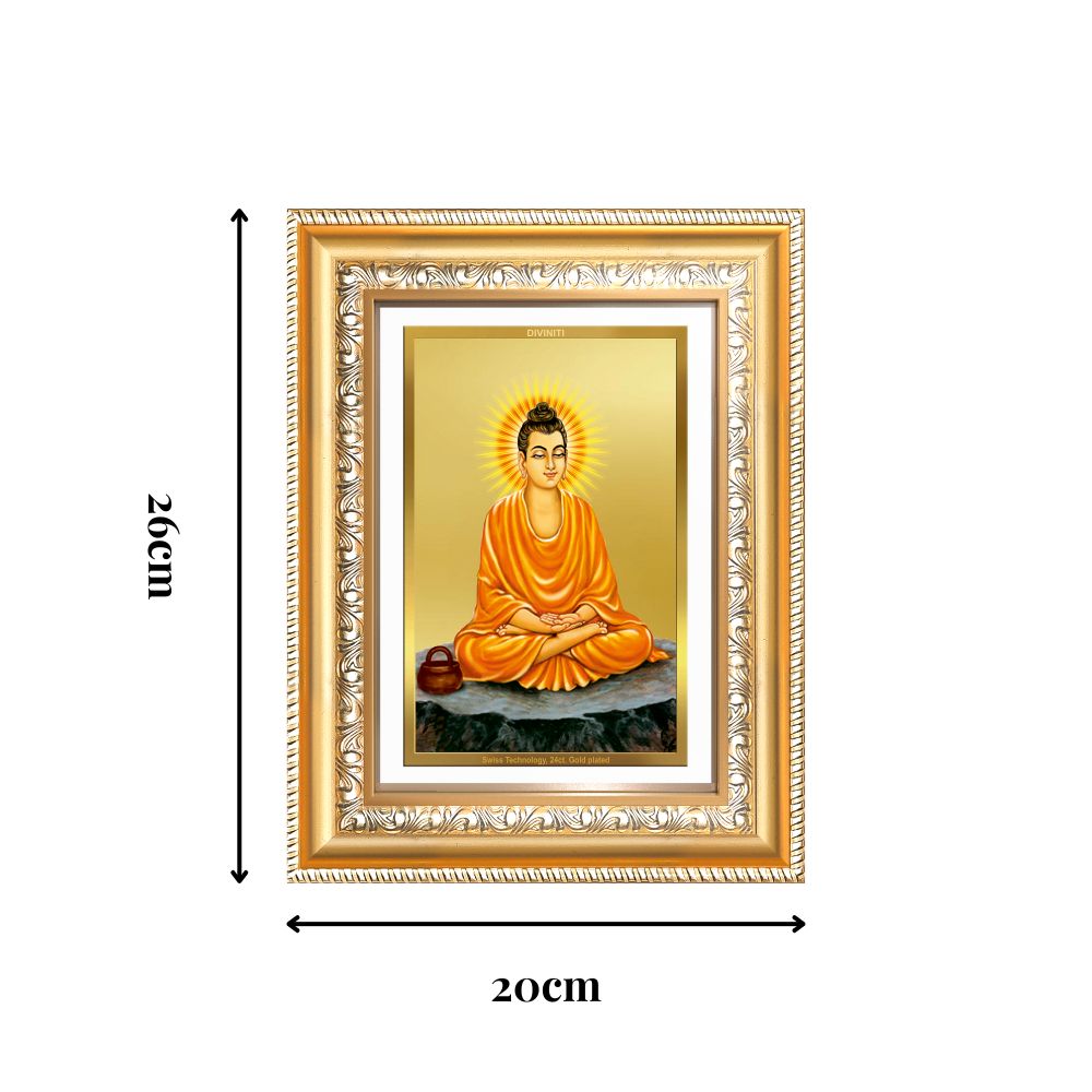 Diviniti 24K Gold Plated Buddha (Classic) Divine Wall Frame for Home Mandir & Office Decor | Luxury Spiritual Gift