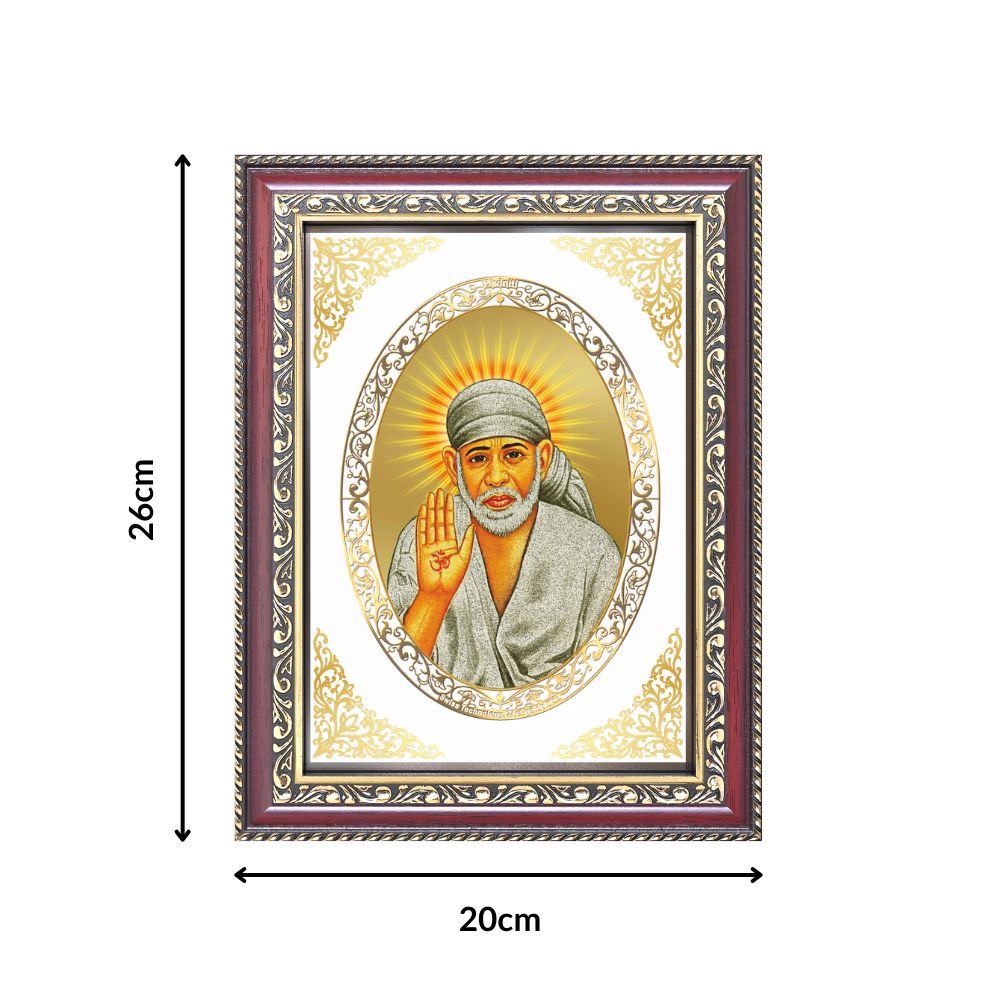 Sai Baba Blessing Form | Divine Shirdi Wall & Tabletop Royal Photo Frame in 24K Gold Plated Foil