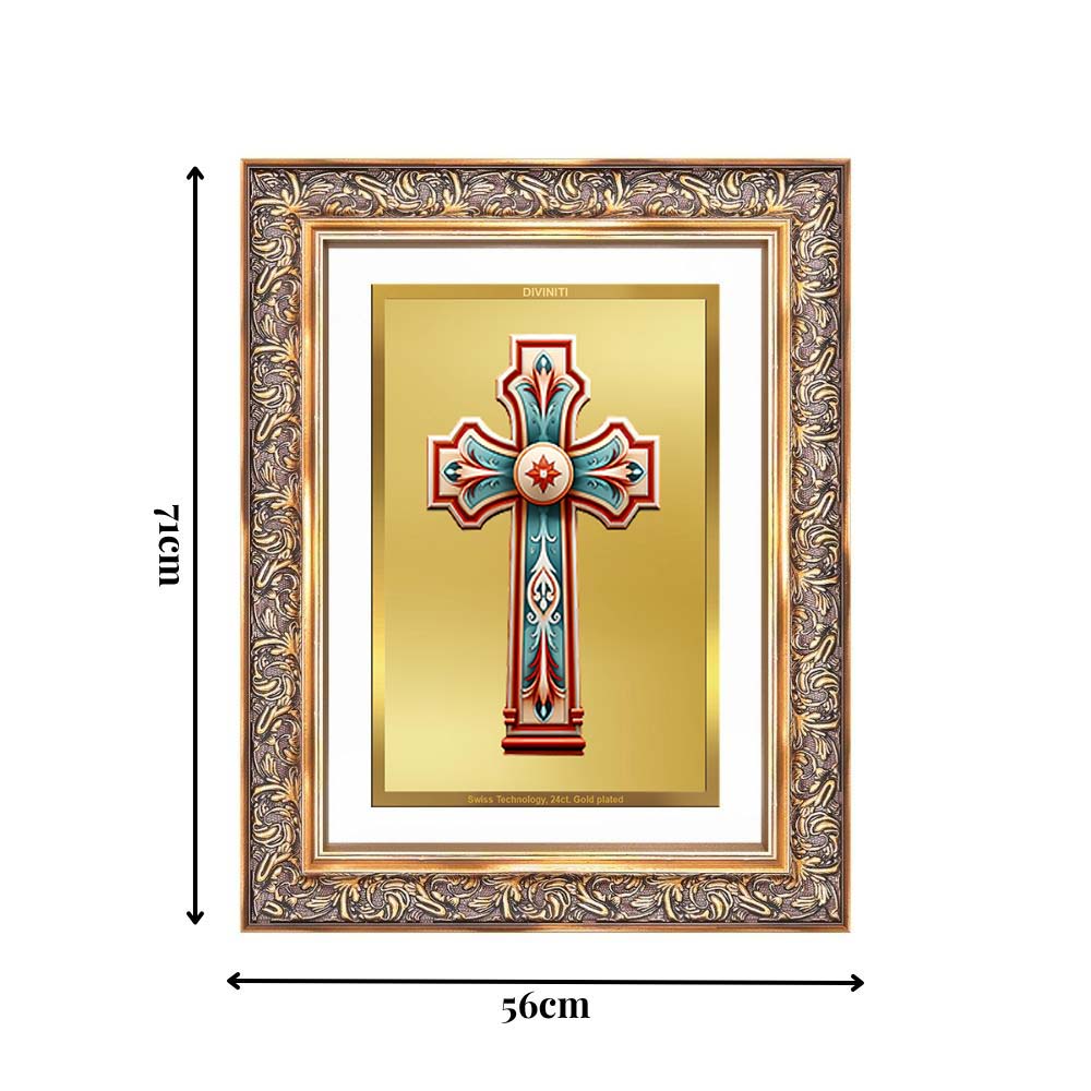 Diviniti 24K Gold Plated Holy Cross (Classic) Divine Wall Frame for Home Mandir & Office Decor | Luxury Spiritual Gift