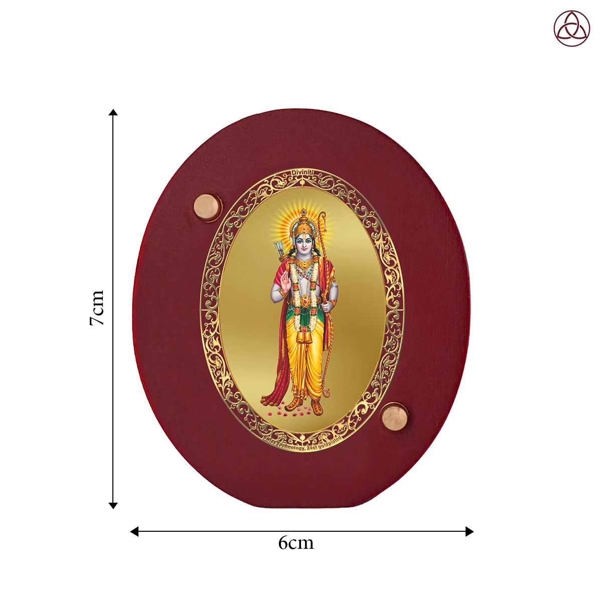 Ram Ji Car Dashboard & Tabletop Photo Frame, 24K gold-plated, 7x6 cm, intricate design.