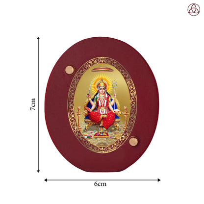 Santoshi Mata Car Dashboard & Tabletop Photo Frame, 24K gold-plated, 7x6 cm, intricate design.