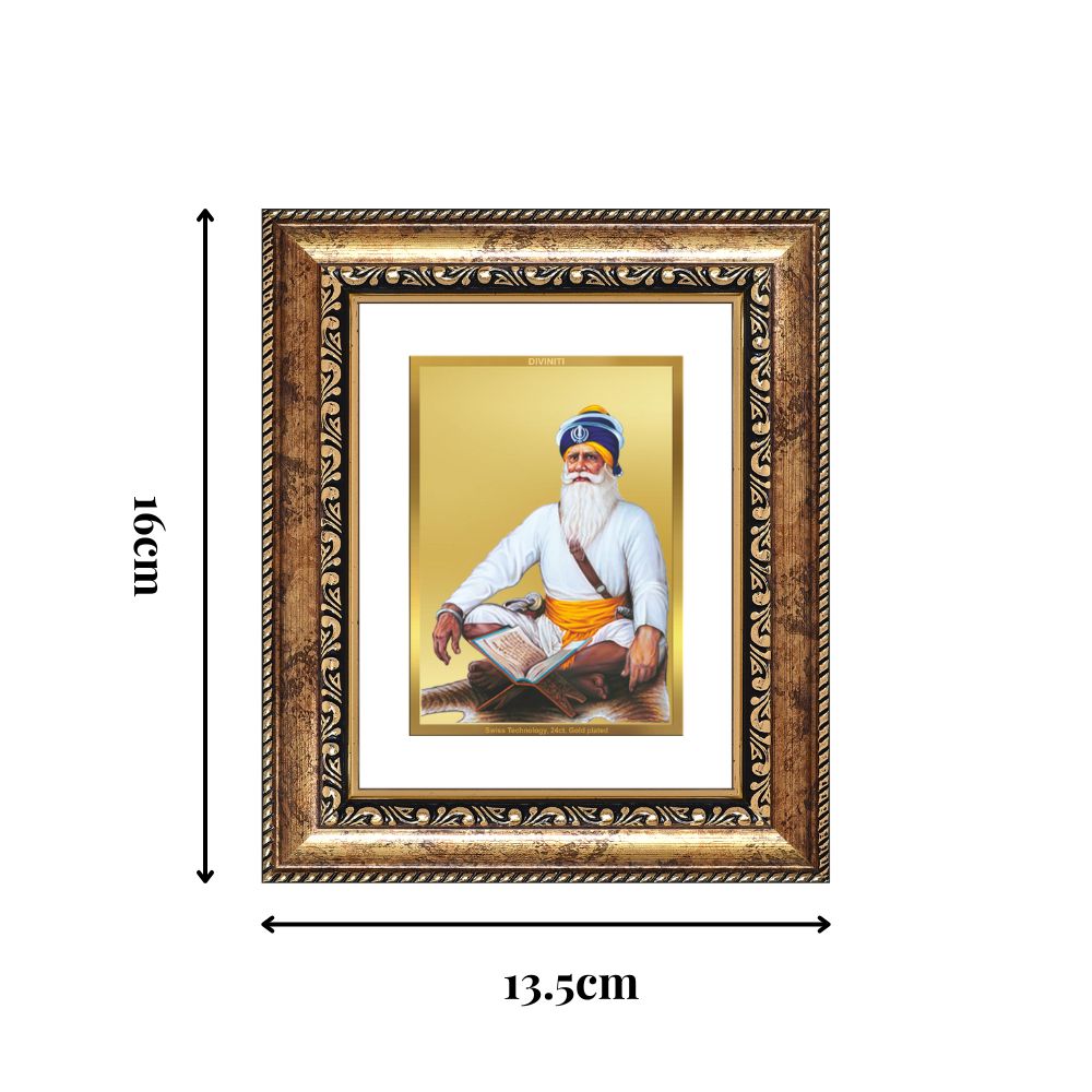 Diviniti 24K Gold Plated Baba Deep Singh Sacred Sikh Table Top Frame for Home Decor & Office Ambiance | Premium Spiritual Gift