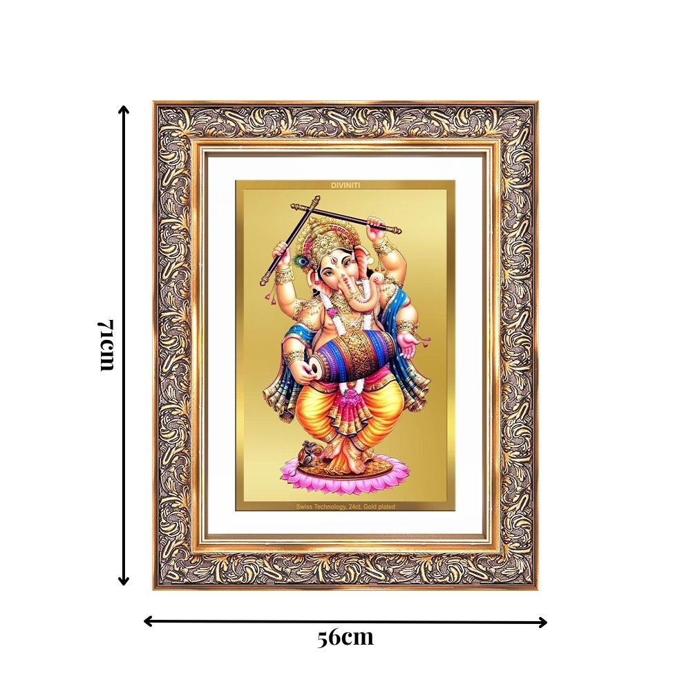 Diviniti 24K Gold Plated Dancing Ganesha (Classic) Divine Wall Frame for Home Mandir & Office Decor | Luxury Spiritual Gift