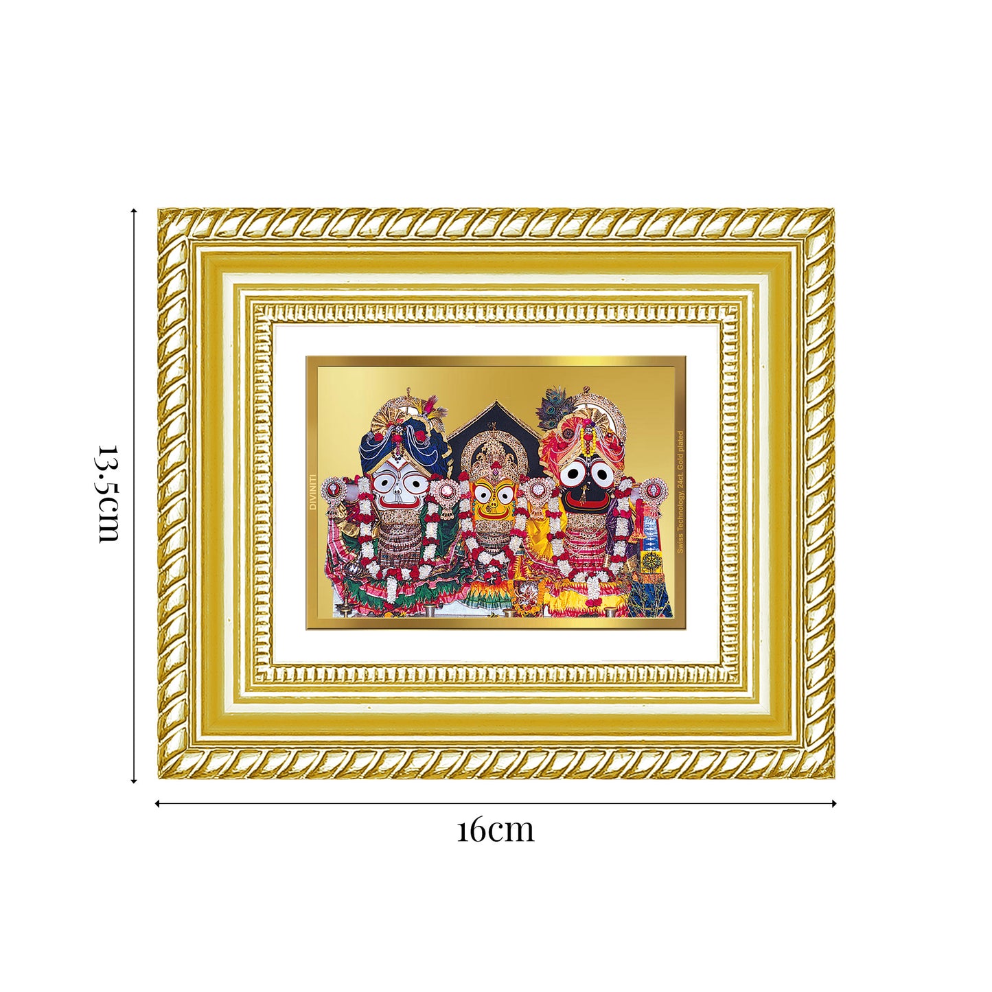 Diviniti 24K Gold Plated Jagannath Subhadra Balabhadra Divine Table Top Frame for Home Mandir & Office Decor | Luxury Spiritual Gift