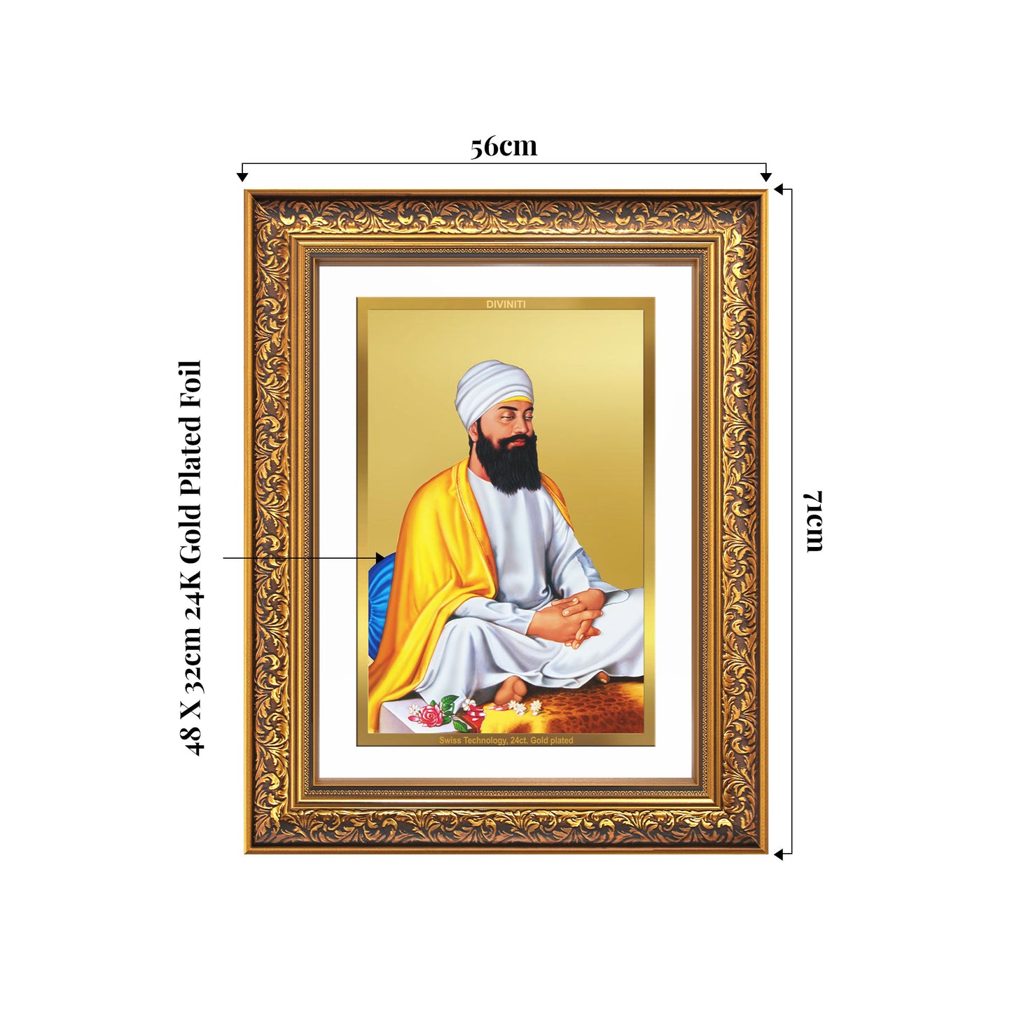 Guru Tegh Bahadar Sahib Ji | Divine Wall Mount Photo Frame in 24K Gold Plated Foil