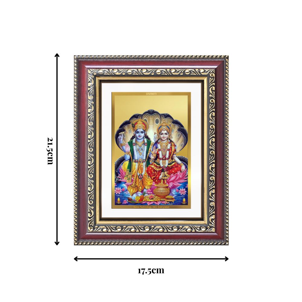Diviniti 24K Gold Plated Vishnu Lakshmi (Classic) Divine Wall and Table Top Frame for Home Mandir & Office Decor | Luxury Spiritual Gift