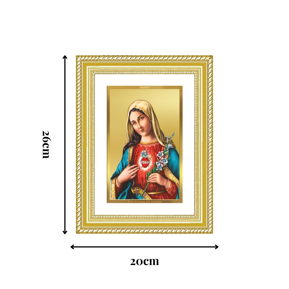 Diviniti 24K Gold Plated Mother Mary (Classic) Divine Wall Frame for Home Mandir & Office Decor | Luxury Spiritual Gift