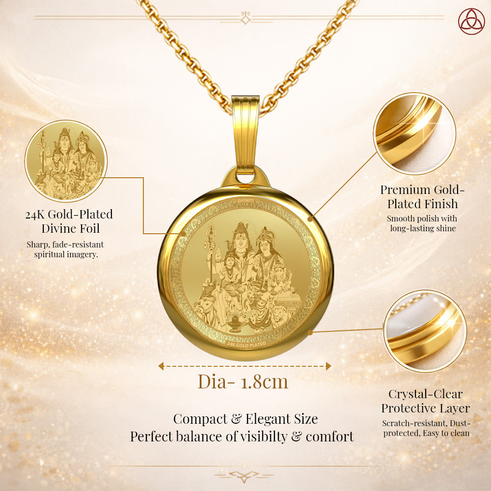 DIVINITI 24K Gold Plated Shiv Parivar & Sacred Yantra Pendant – 18mm Double-Sided Spiritual Pendant