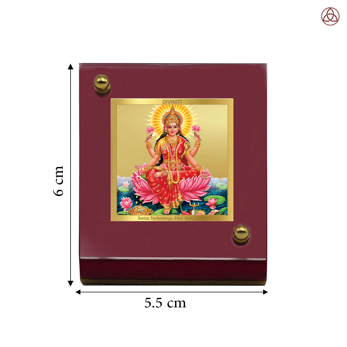 Diviniti 24K Gold Plated Foil Laxmi Ji Frame For Car Dashboard, Home Decor, Puja, Festival Gift (6 CM x 5.5 CM)