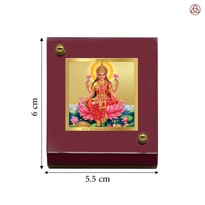 Diviniti 24K Gold Plated Foil Laxmi Ji Frame For Car Dashboard, Home Decor, Puja, Festival Gift (6 CM x 5.5 CM)