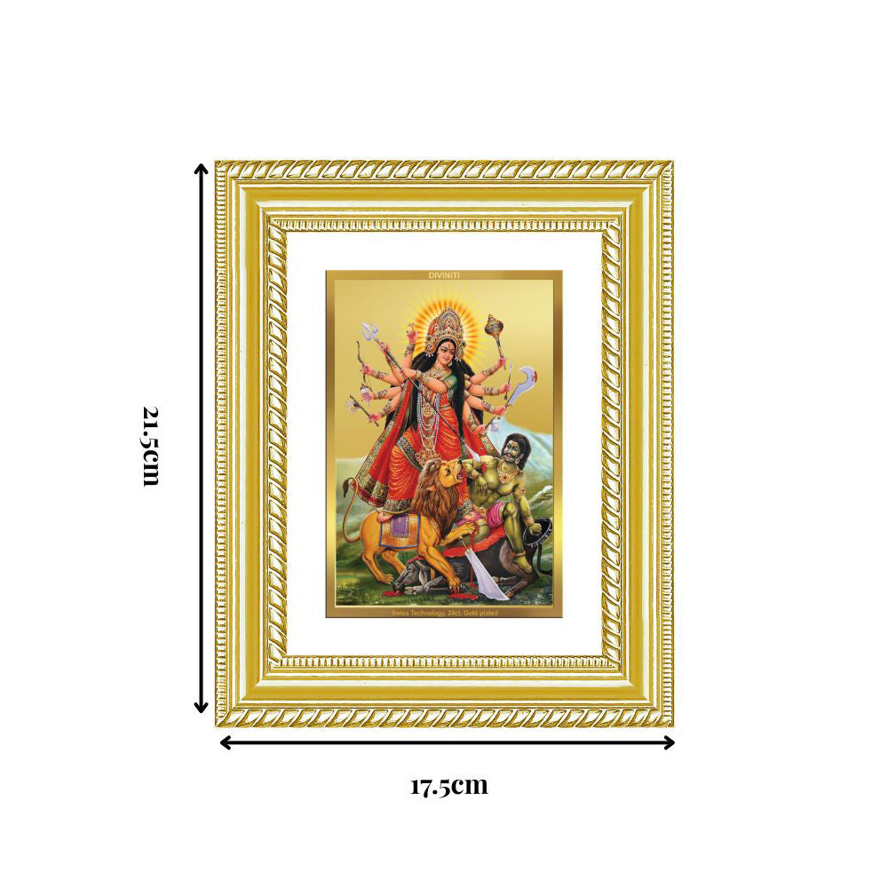 Diviniti 24K Gold Plated Durga - Mahishasura Mardini (Classic) Divine Wall and Table Top Frame for Home Mandir & Office Decor | Luxury Spiritual Gift