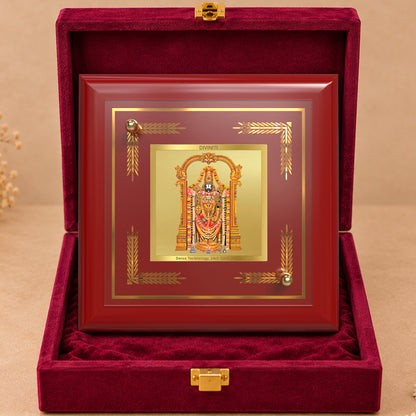 24K Gold-Plated Lord Tirupati Balaji MDF Frame | Premium Gift Box | 10x10 CM