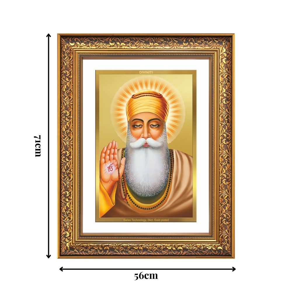 Diviniti 24K Gold Plated Guru Nanak Dev Ji (Classic) Sacred Sikh Wall Frame for Home Decor & Office Ambiance | Premium Spiritual Gift