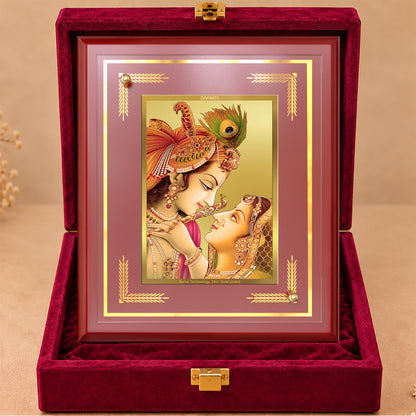 24K Gold-Plated Radha Krishna Close-Up MDF Frame | Premium Gift Box | 22 X 18 CM