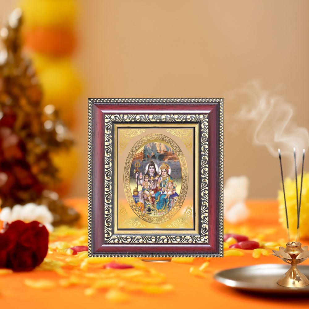 Shiv Parivar Divine Shiva Family Sacred Harmony & Protection Royal Tabletop Frame in 24K Gold Plated Foil
