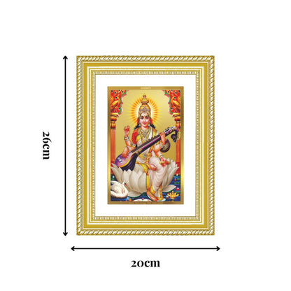 Diviniti 24K Gold Plated Saraswati Mata (Classic) Divine Wall Frame for Home Mandir & Office Decor | Luxury Spiritual Gift