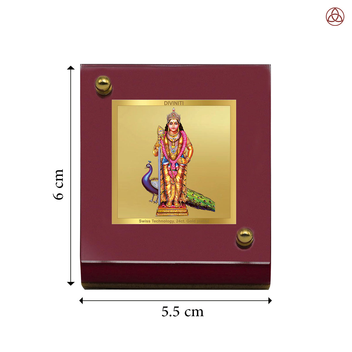 Diviniti 24K Gold Plated Lord Murugan / Karthikeya Frame For Car Dashboard, Home Decor, Tabletop and Worship (MDF 1B)(6 x 5.5 CM)