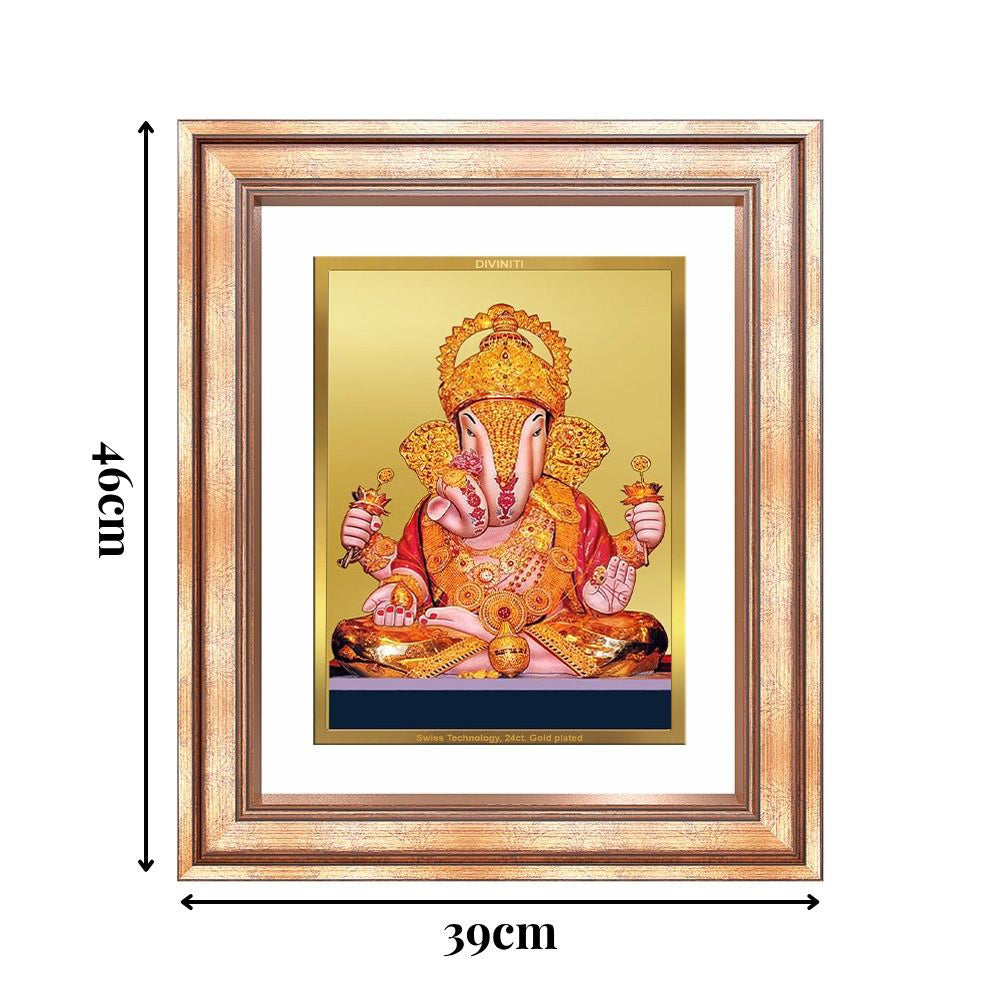 Diviniti 24K Gold Plated Dagadu Ganesha (Classic) Divine Wall Frame for Home Mandir & Office Decor | Luxury Spiritual Gift