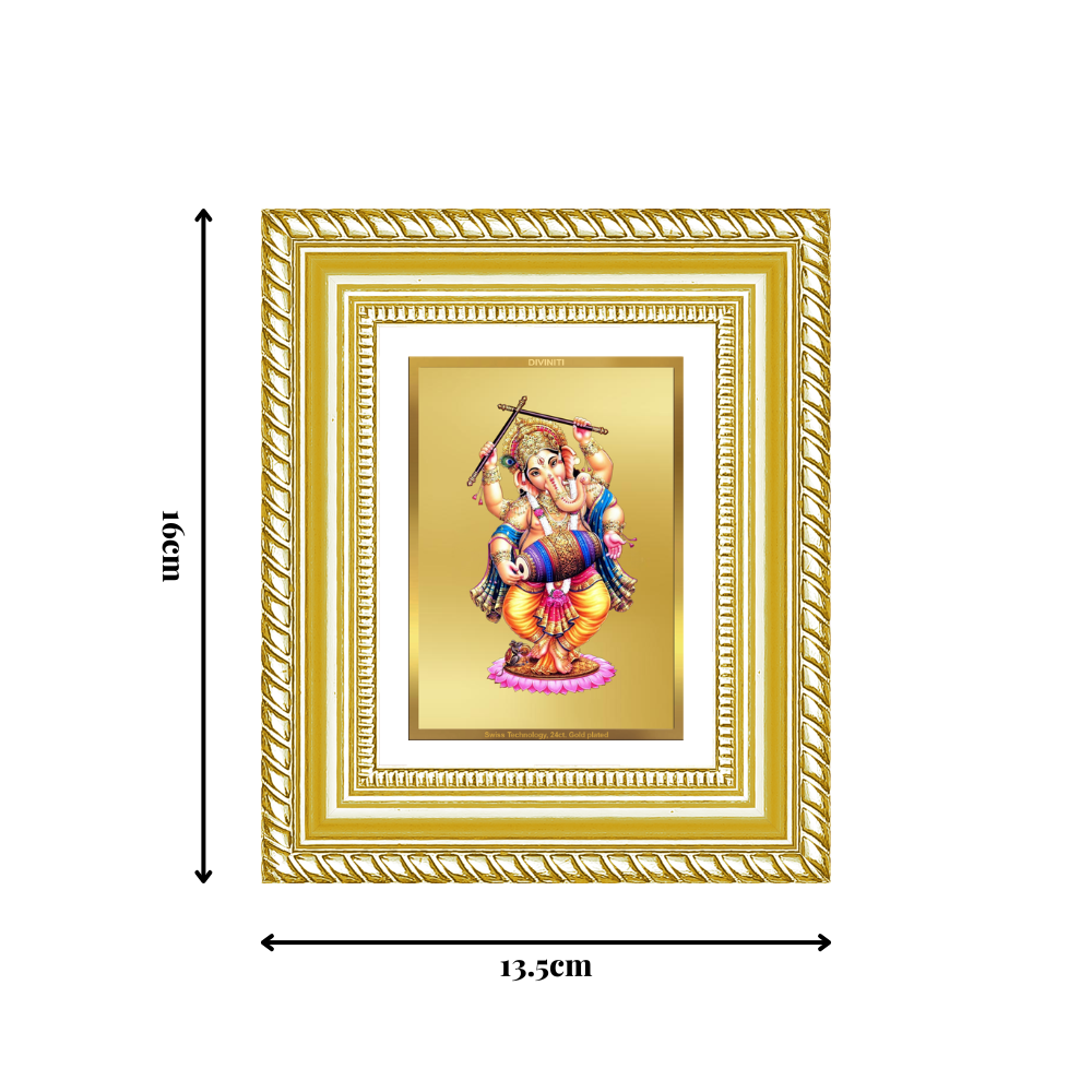 Diviniti 24K Gold Plated Dancing Ganesha Divine Table Top Frame for Home Mandir & Office Decor | Luxury Spiritual Gift